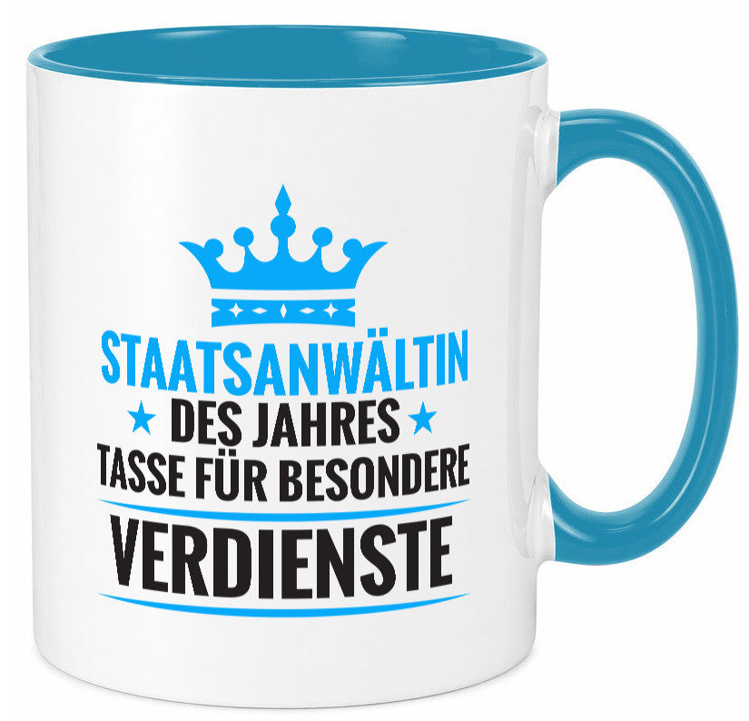 Besonderer Verdienst: Staatsanwältin | Anwältin lustiger Spruch Geschenk Humor Tasse