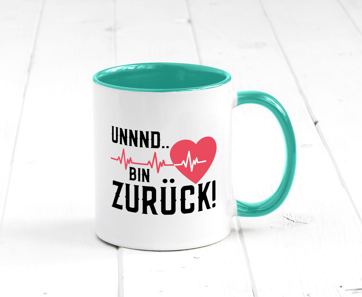 Bin zurück | Herzschlag Reanimation Puls Arzt Klinik Geschenk Humor Tasse