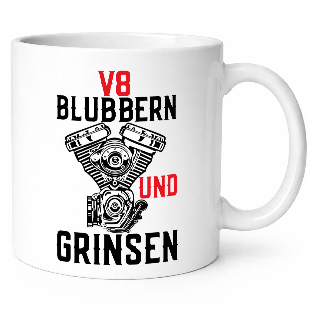 Blubbern und Grinsen | V8 Motor Hubraum Autofan Humor Geschenkidee Tasse