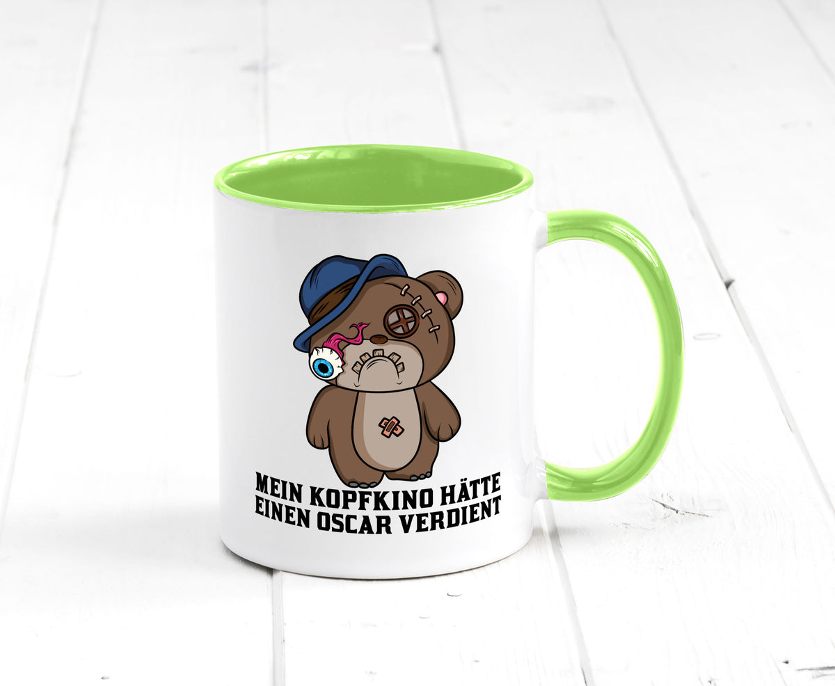 Mein Kopfkino hätte Oscar verdient | kaputter Bär Comic lustiger Spruch Tasse