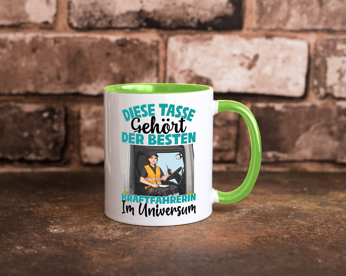 Im Universum: Kraftfahrerin | Lastwagen LKW lustig Humor Geschenkidee Geschenk Tasse
