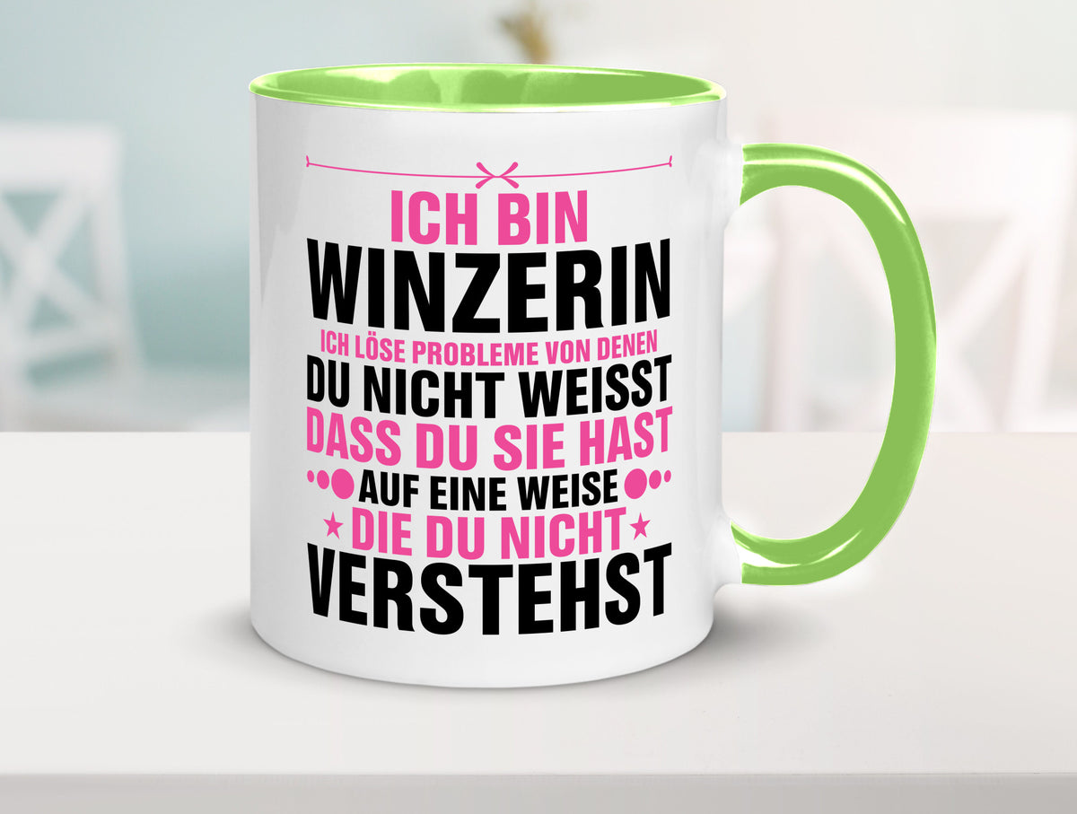 Löse Probleme: Winzerin | Weinbauer Wein Humor Geschenkidee Tasse