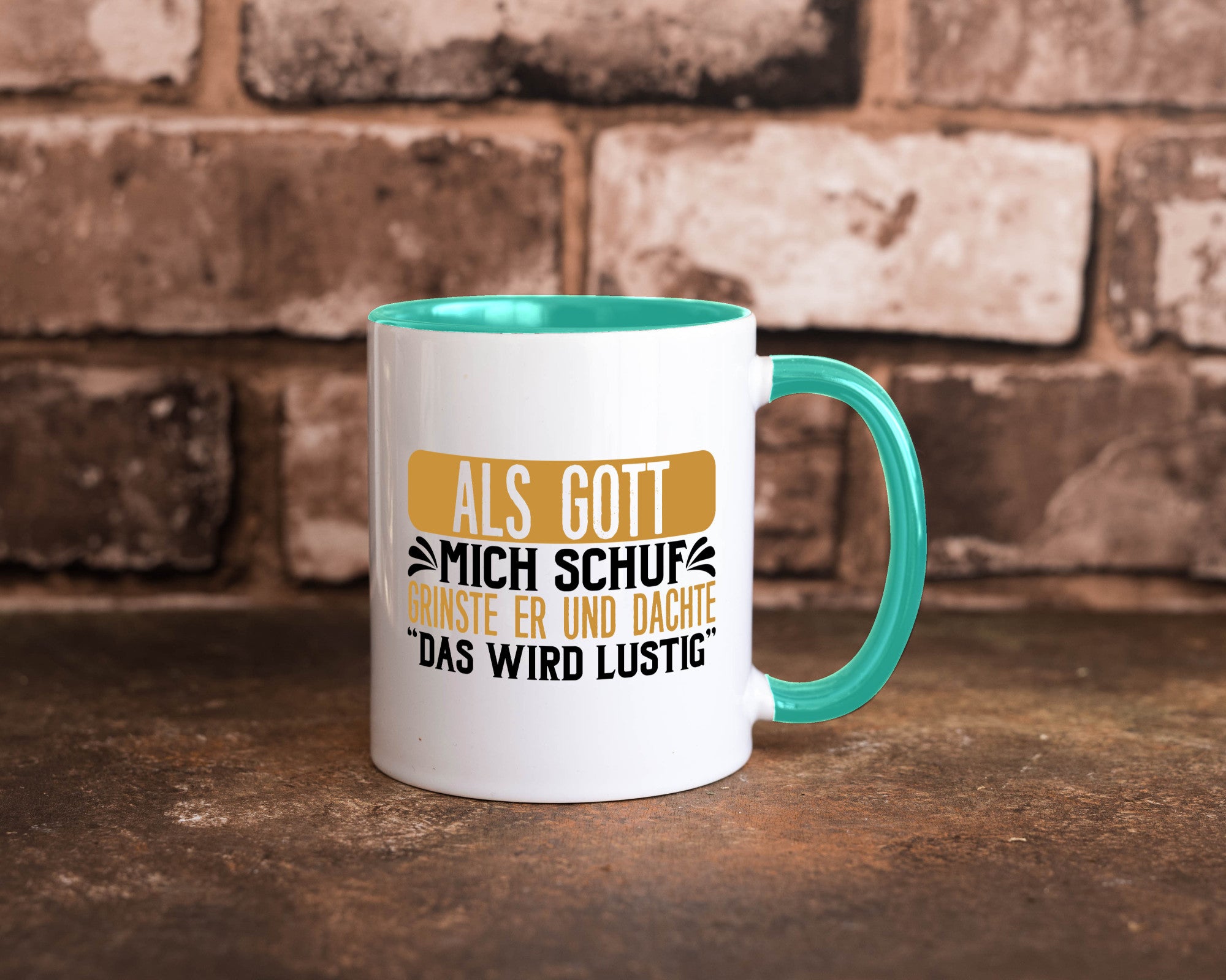 Als Gott mich Schuf Grinste er lustiger Spruch Geschenk Humor Geschenkidee Tasse