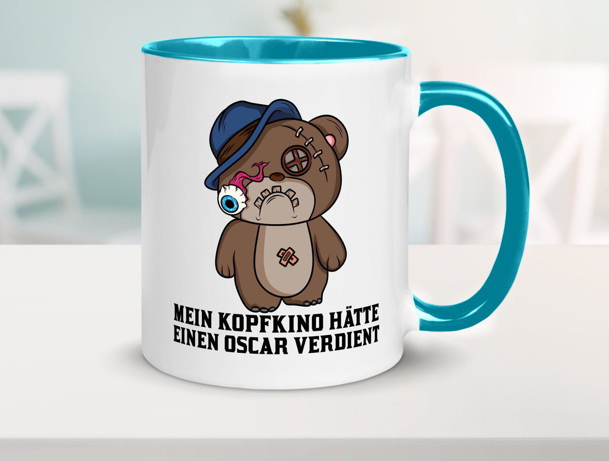 Mein Kopfkino hätte Oscar verdient | kaputter Bär Comic lustiger Spruch Tasse