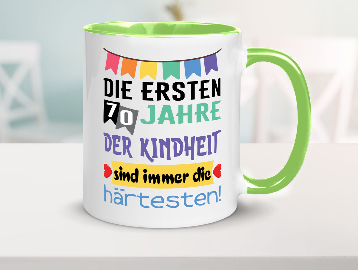 Die ersten 70 Jahre der Kindheit | 70. Geburtstag Rentner Humor Ruhestand Tasse