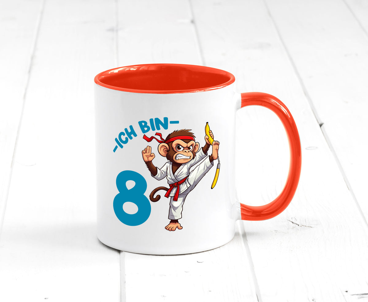 Ich bin 8 | 8. Geburtstag Karate Kampfsport Affe lustiger Spruch Geschenk Tasse