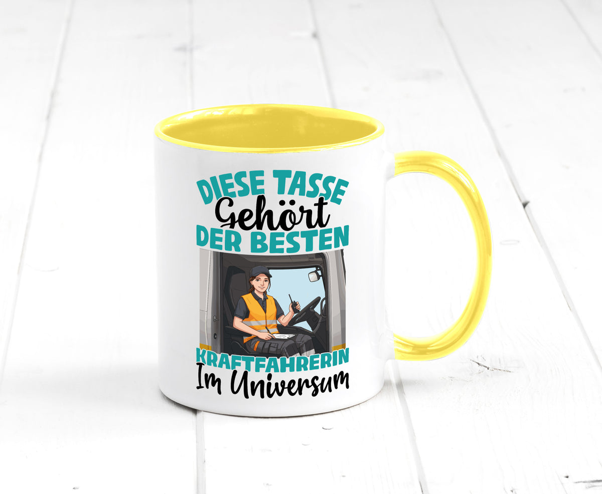 Im Universum: Kraftfahrerin | Lastwagen LKW lustig Humor Geschenkidee Geschenk Tasse