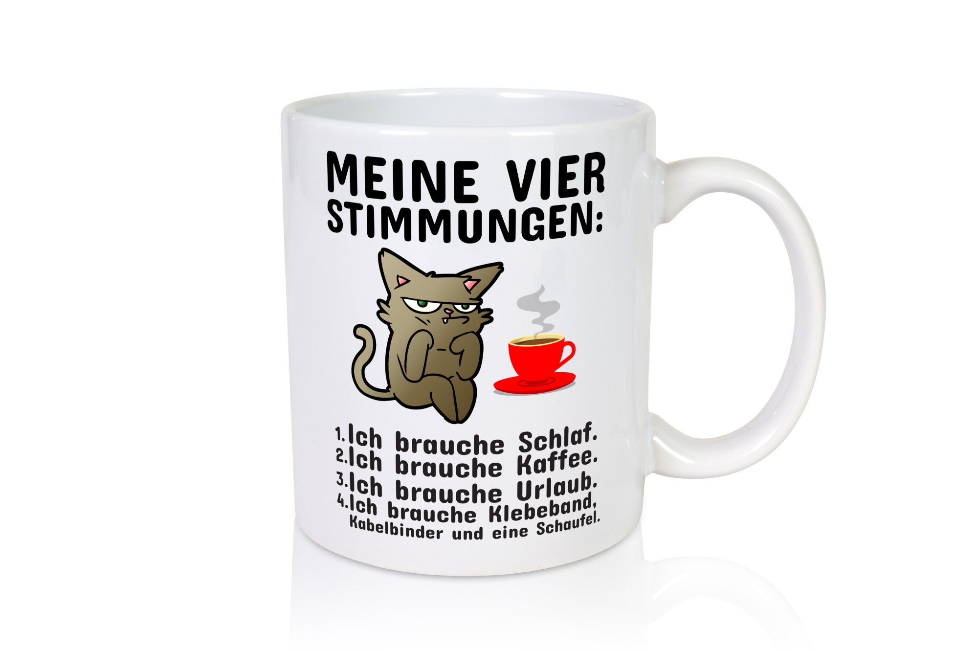 Vier Stimmungen | Morgenmuffel Tasse mürrische Katze Humor Tierliebhaber