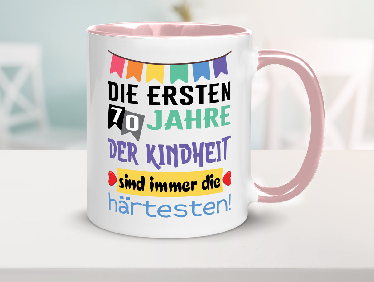 Die ersten 70 Jahre der Kindheit | 70. Geburtstag Rentner Humor Ruhestand Tasse