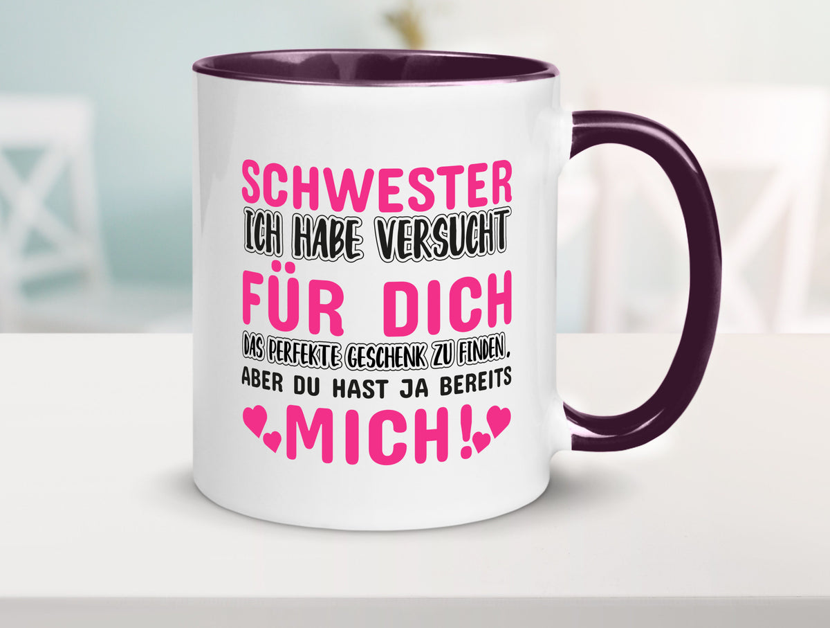 Schwester Tasse | lustiger Spruch Geschwisterliebe v2 Humor Geschenkidee