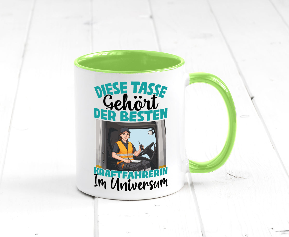 Im Universum: Kraftfahrerin | Lastwagen LKW lustig Humor Geschenkidee Geschenk Tasse