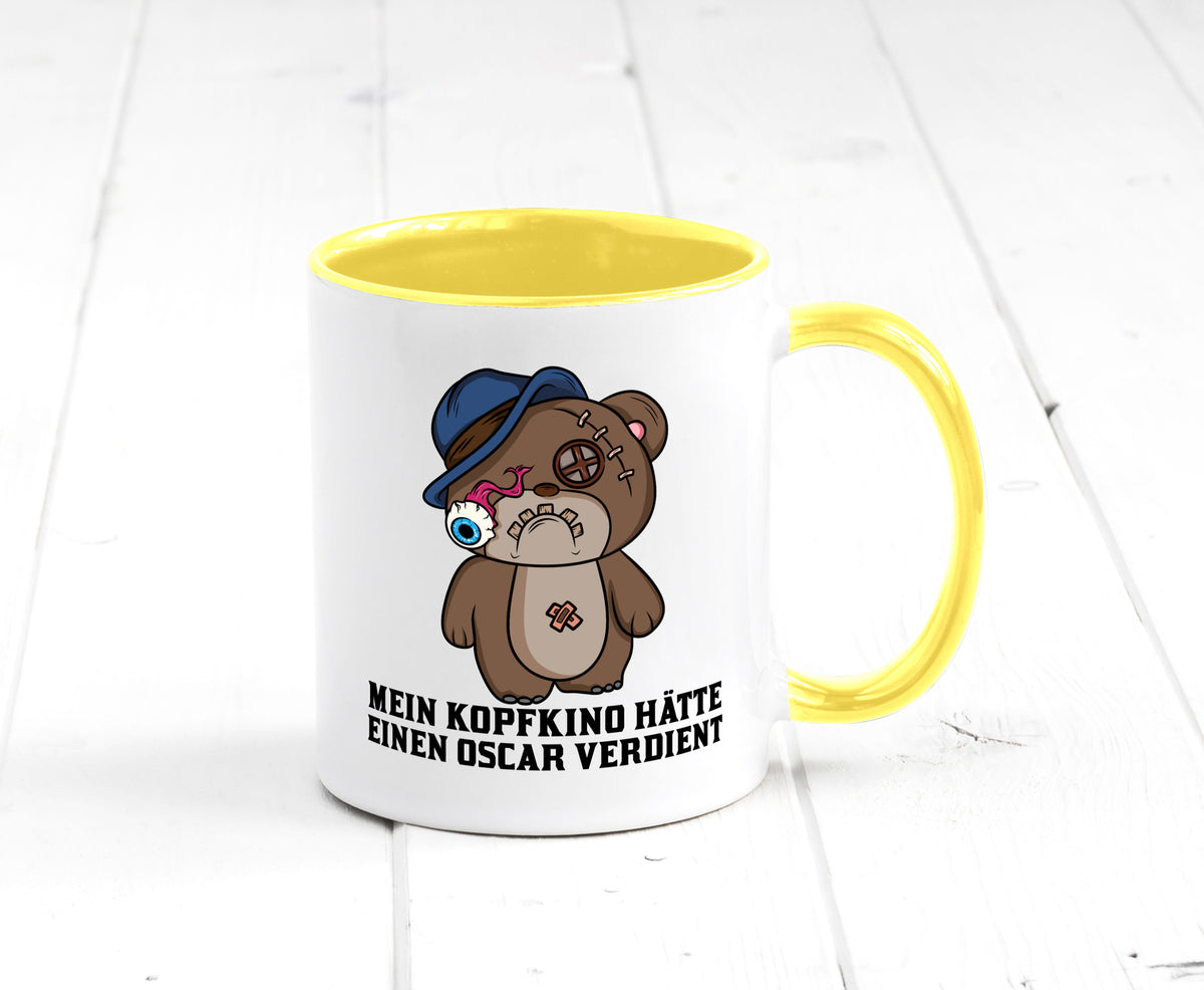 Mein Kopfkino hätte Oscar verdient | kaputter Bär Comic lustiger Spruch Tasse
