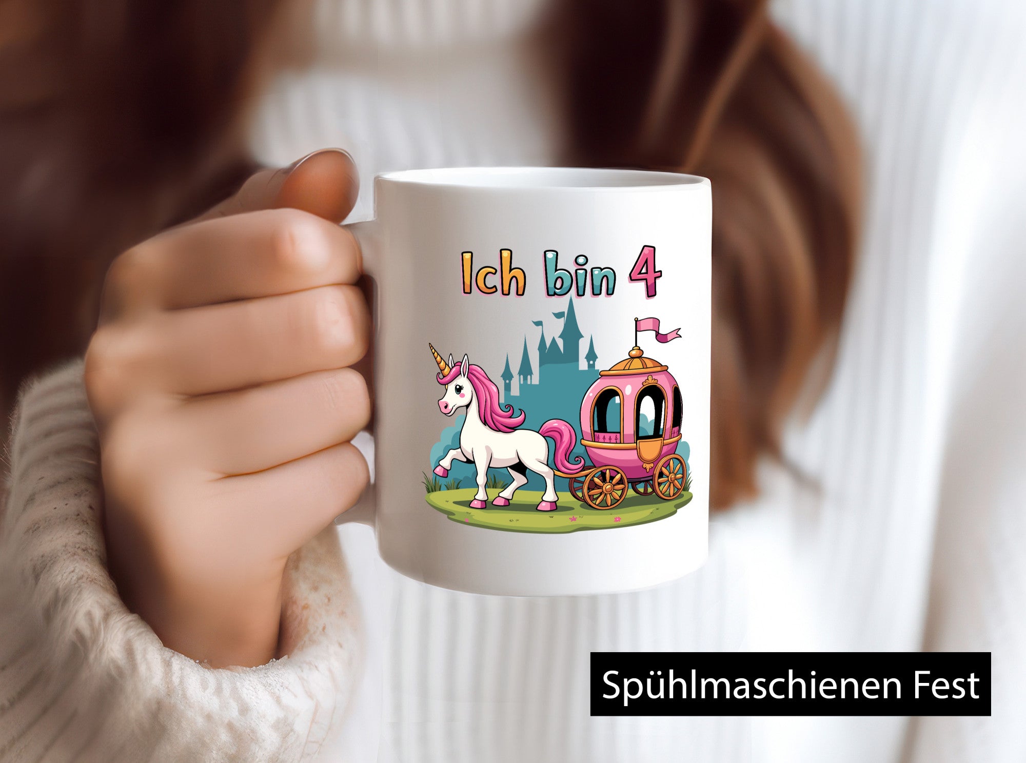 4. Geburtstag | Prinzessin in Kutsche Einhorn lustig Geschenkidee Geschenk Tasse