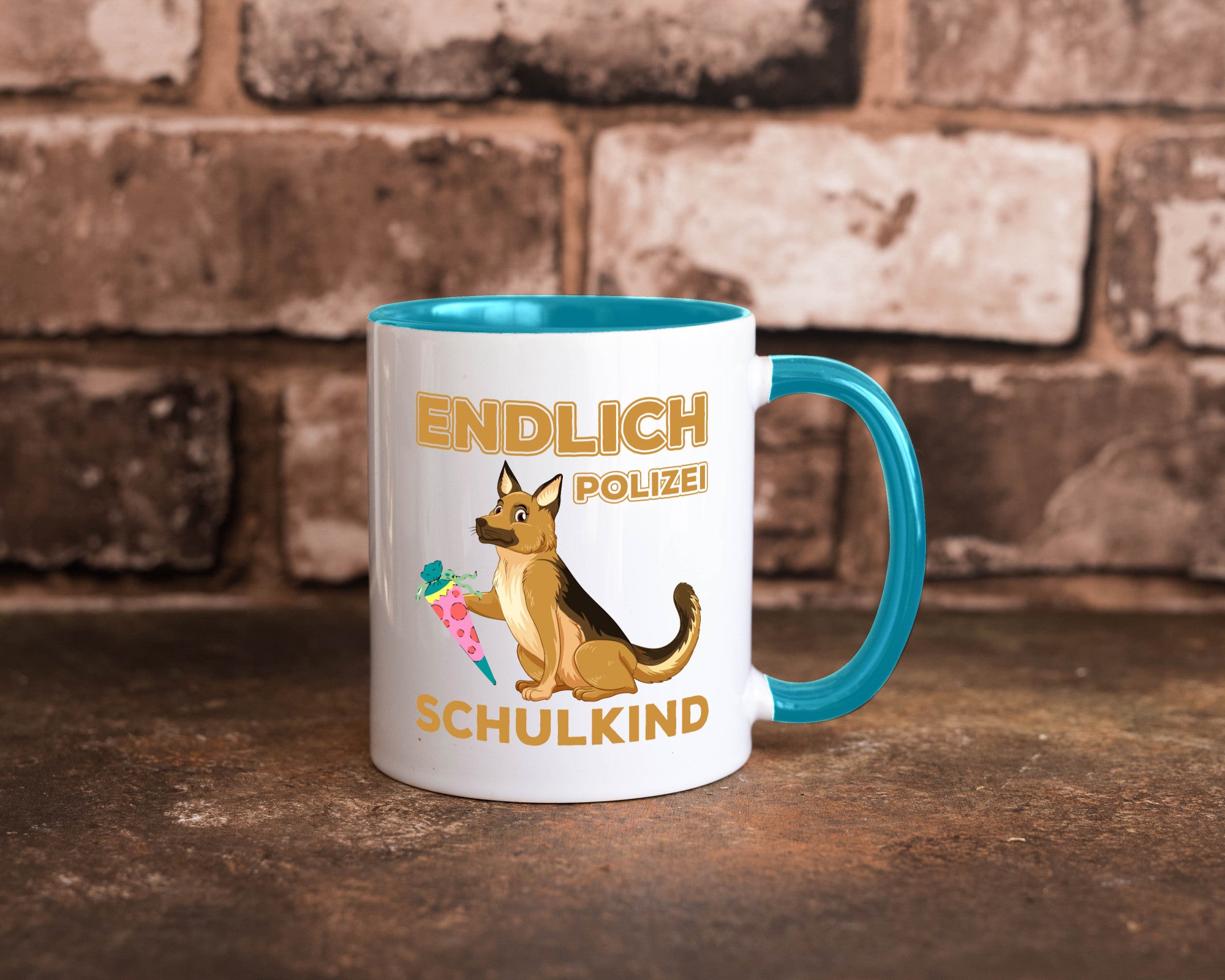 Endlich Schulkind | Tasse Einschulung Polizei Hund lustiger Spruch Geschenk