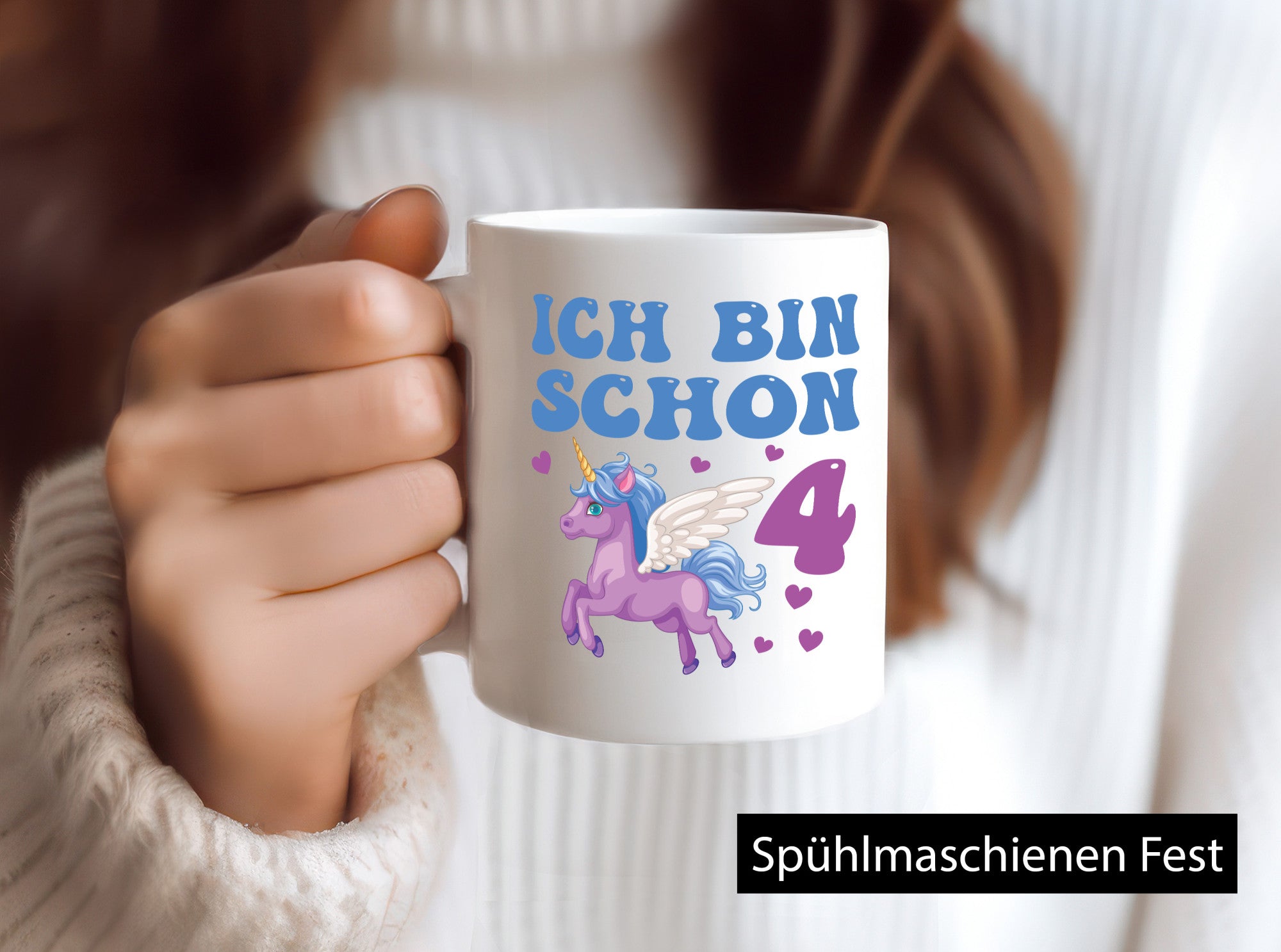 Ich bin schon 4 | Einhorn Herzen Humor Geschenkidee Tasse