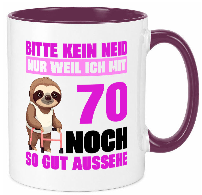 70. Geburtstag | Bitte kein neid Faultier 70 Jahre v2 Humor Geschenkidee Tasse
