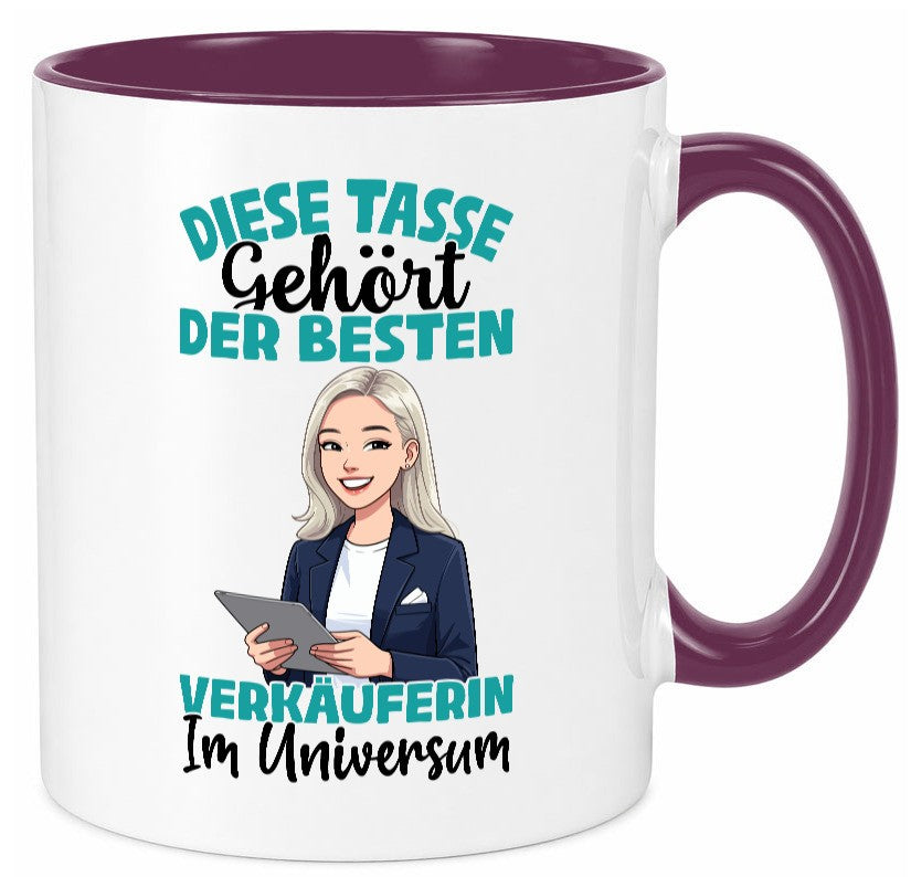 Im Universum: Verkäuferin| Kollegin | Verkaufsjob lustiger Spruch Geschenk Tasse