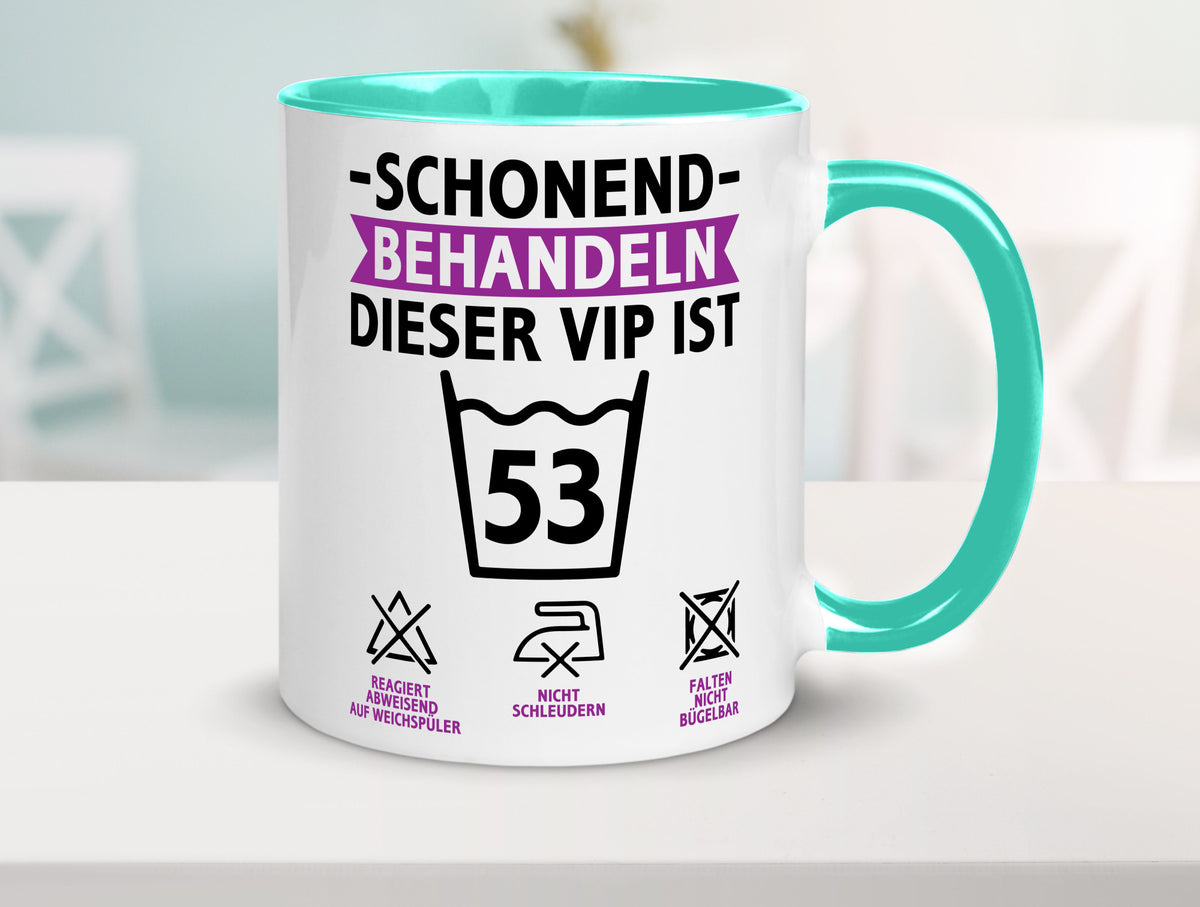 53 Geburtstag | schonend behandeln Jahre v2 lustiger Spruch Geschenk Tasse
