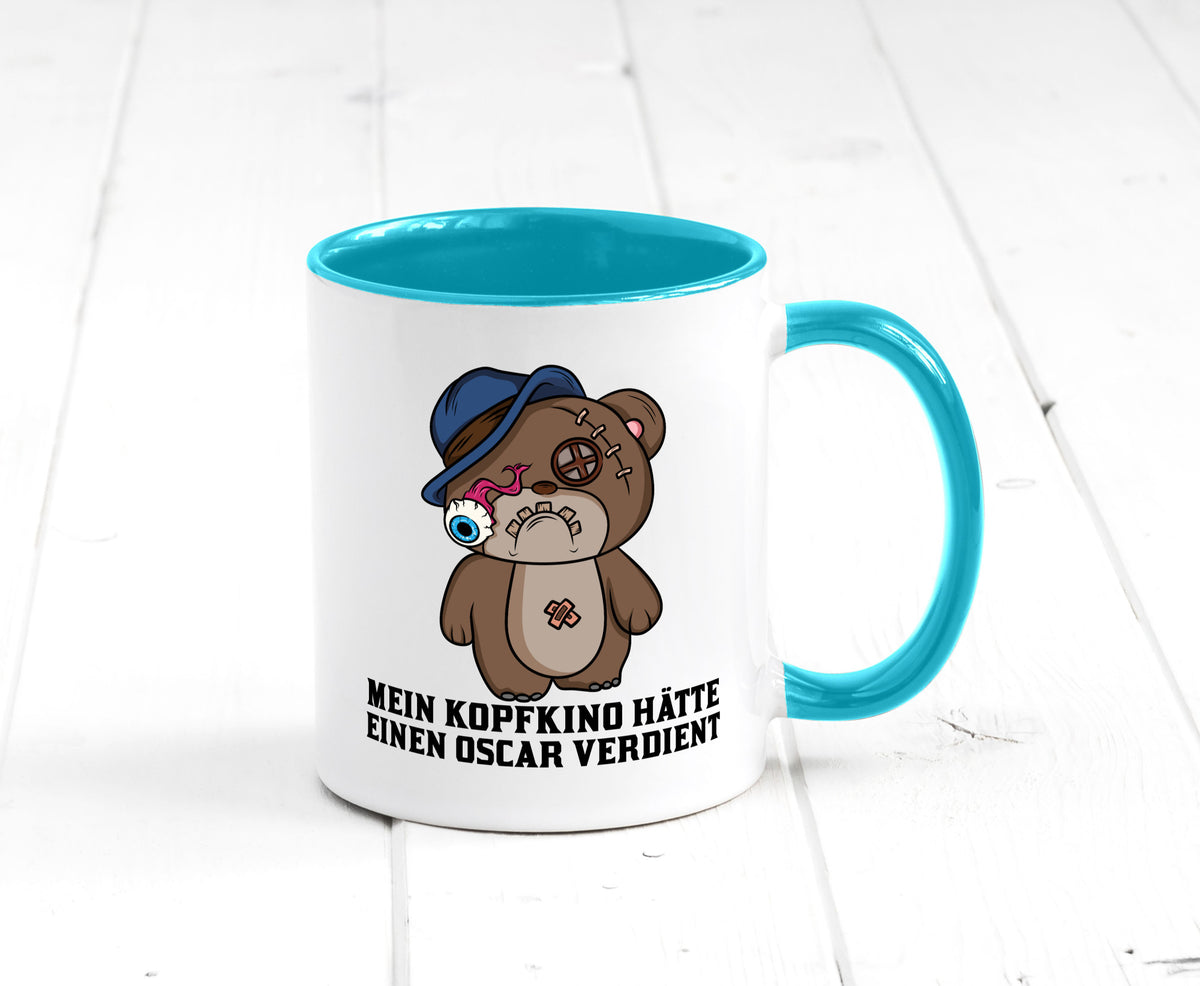 Mein Kopfkino hätte Oscar verdient | kaputter Bär Comic lustiger Spruch Tasse
