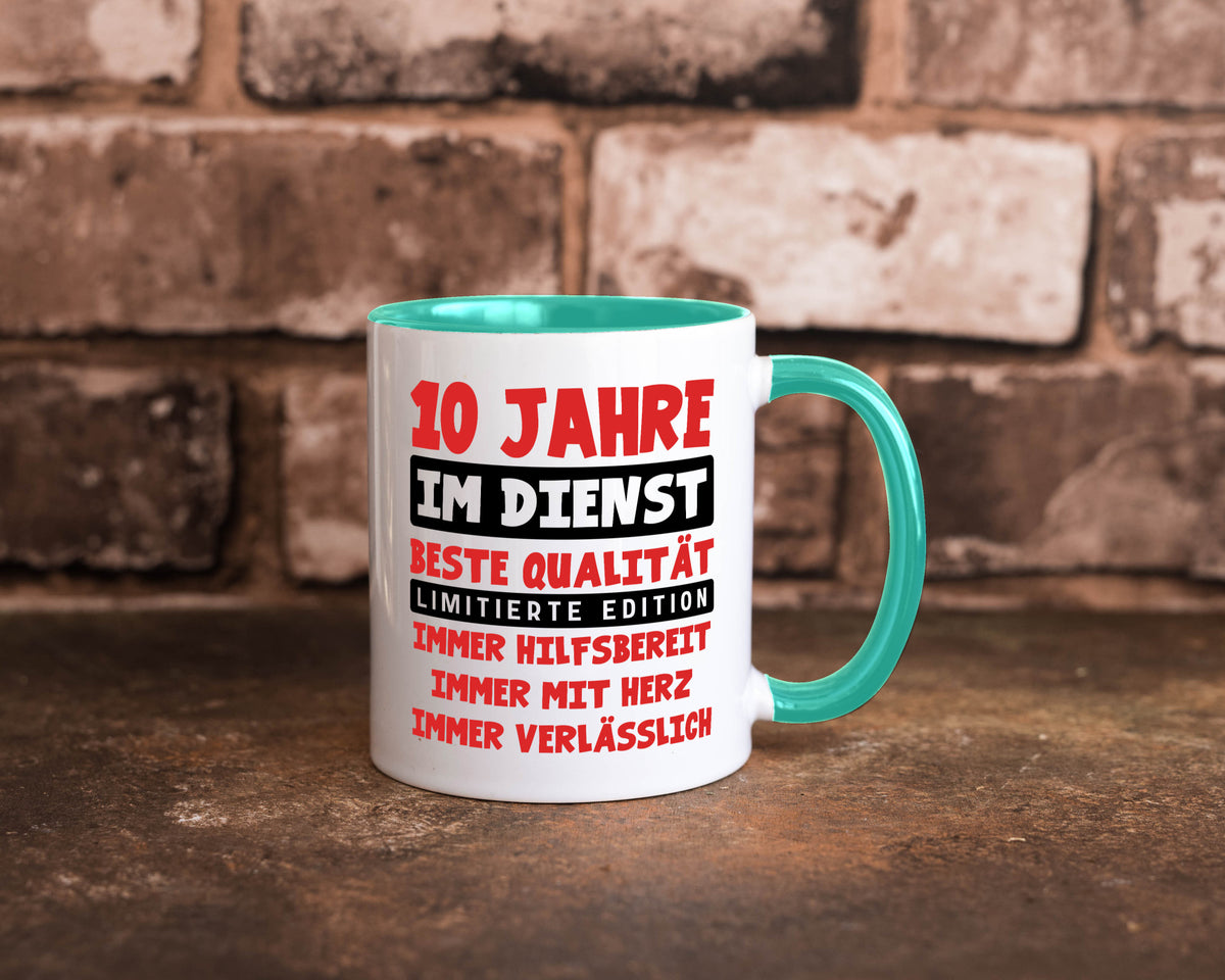 10 Jahre im Dienst | Jubiläum Arbeit v9 lustig Kollegen Büro Geschenk Tasse