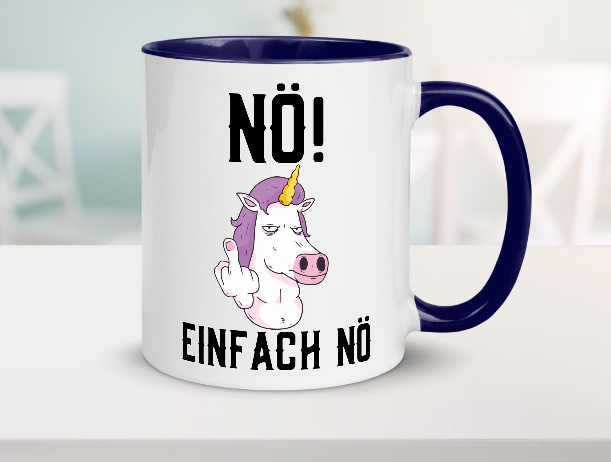 Einfach Nö | Keinen Bock Einhorn Mittelfinger Comic Geschenkidee Humor Tasse