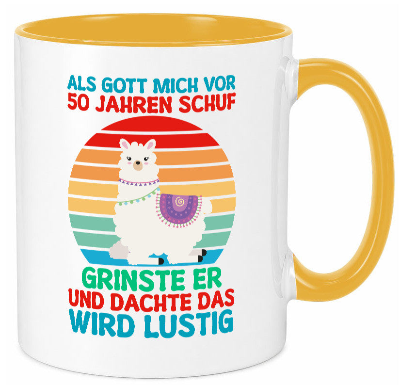50. Geburtstag | 50 Jahre Gut Schuf mich Lama v2 Humor Geschenkidee Tasse
