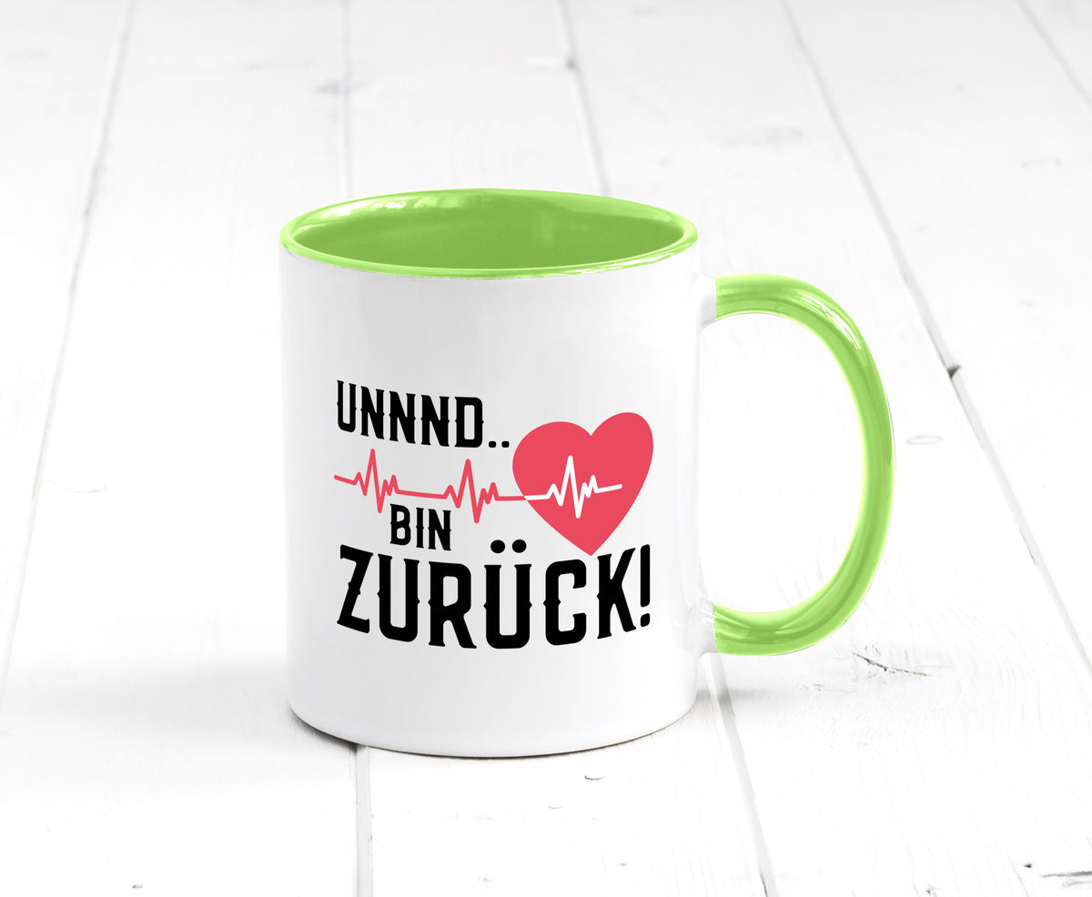 Bin zurück | Herzschlag Reanimation Puls Arzt Klinik Geschenk Humor Tasse