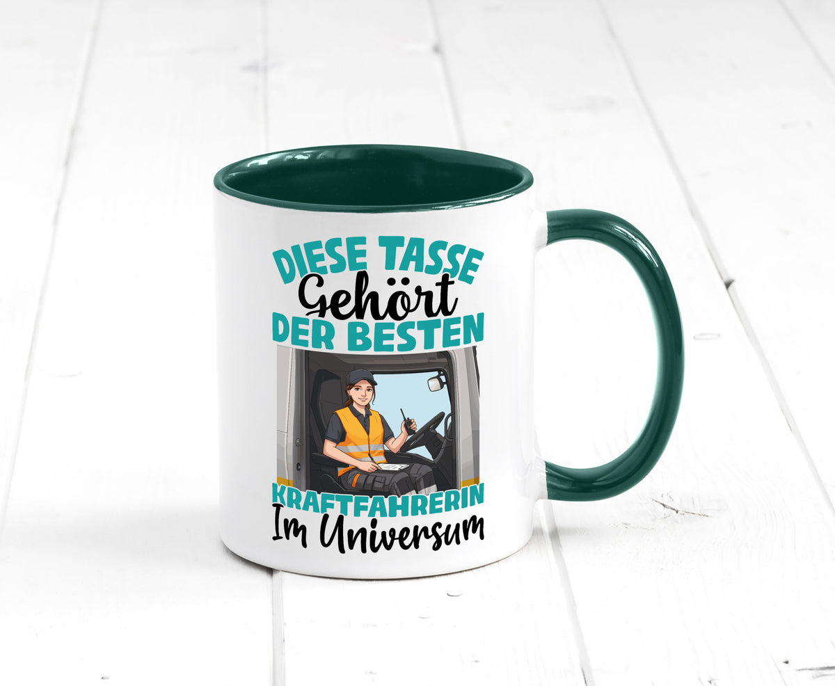 Im Universum: Kraftfahrerin | Lastwagen LKW lustig Humor Geschenkidee Geschenk Tasse