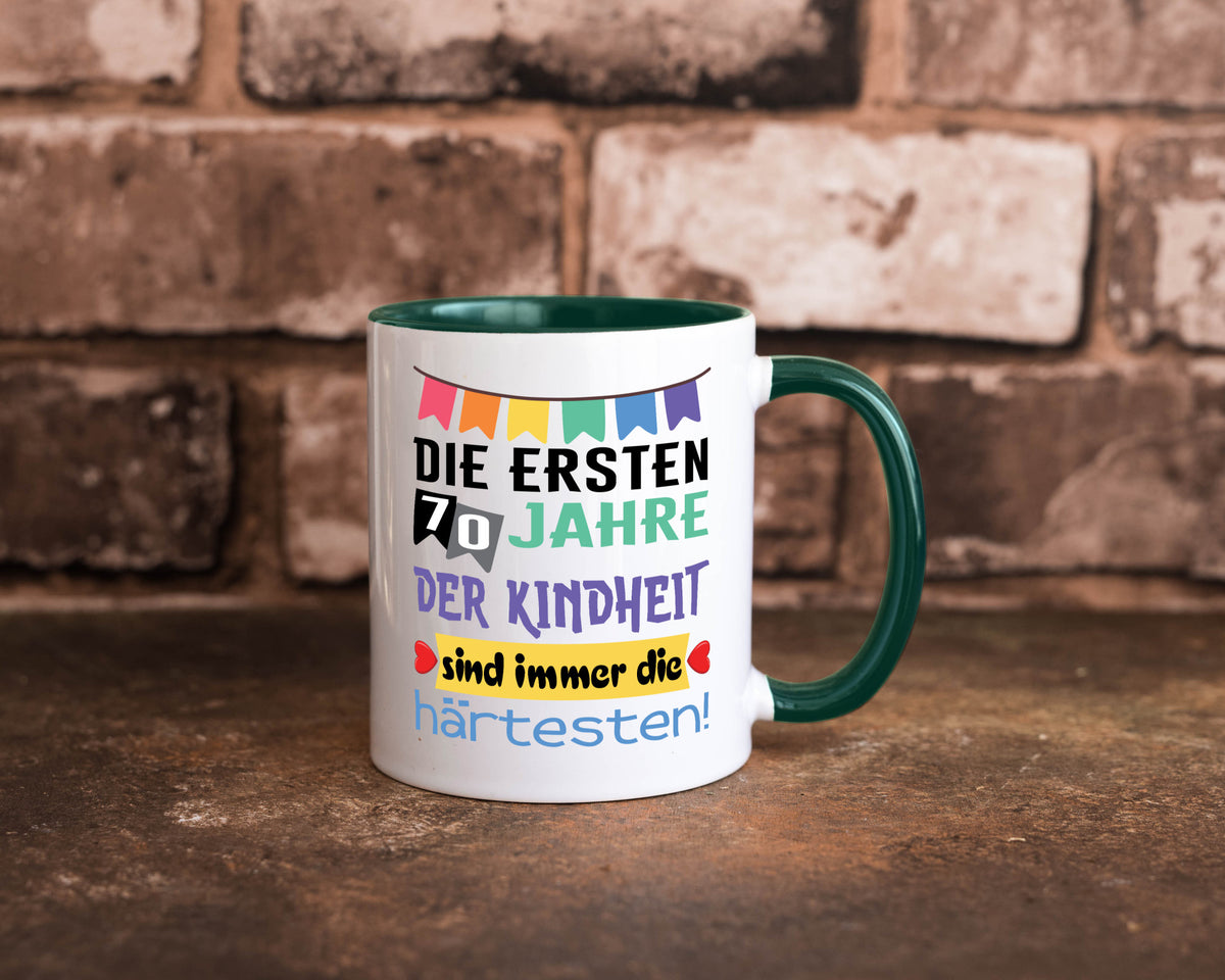 Die ersten 70 Jahre der Kindheit | 70. Geburtstag Rentner Humor Ruhestand Tasse