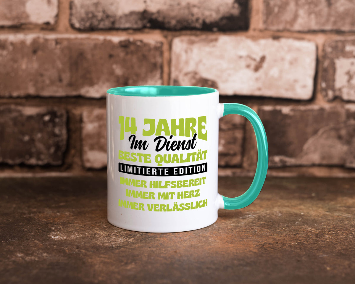 14 Jahre im Dienst | Jubiläum Arbeit v4 Geschenkidee Kollegen Büro Humor Tasse