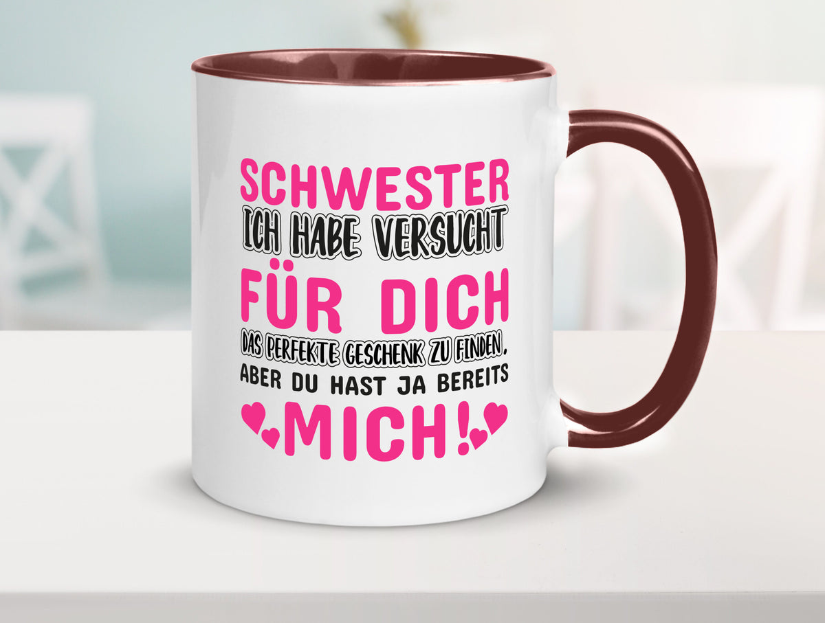 Schwester Tasse | lustiger Spruch Geschwisterliebe v2 Humor Geschenkidee