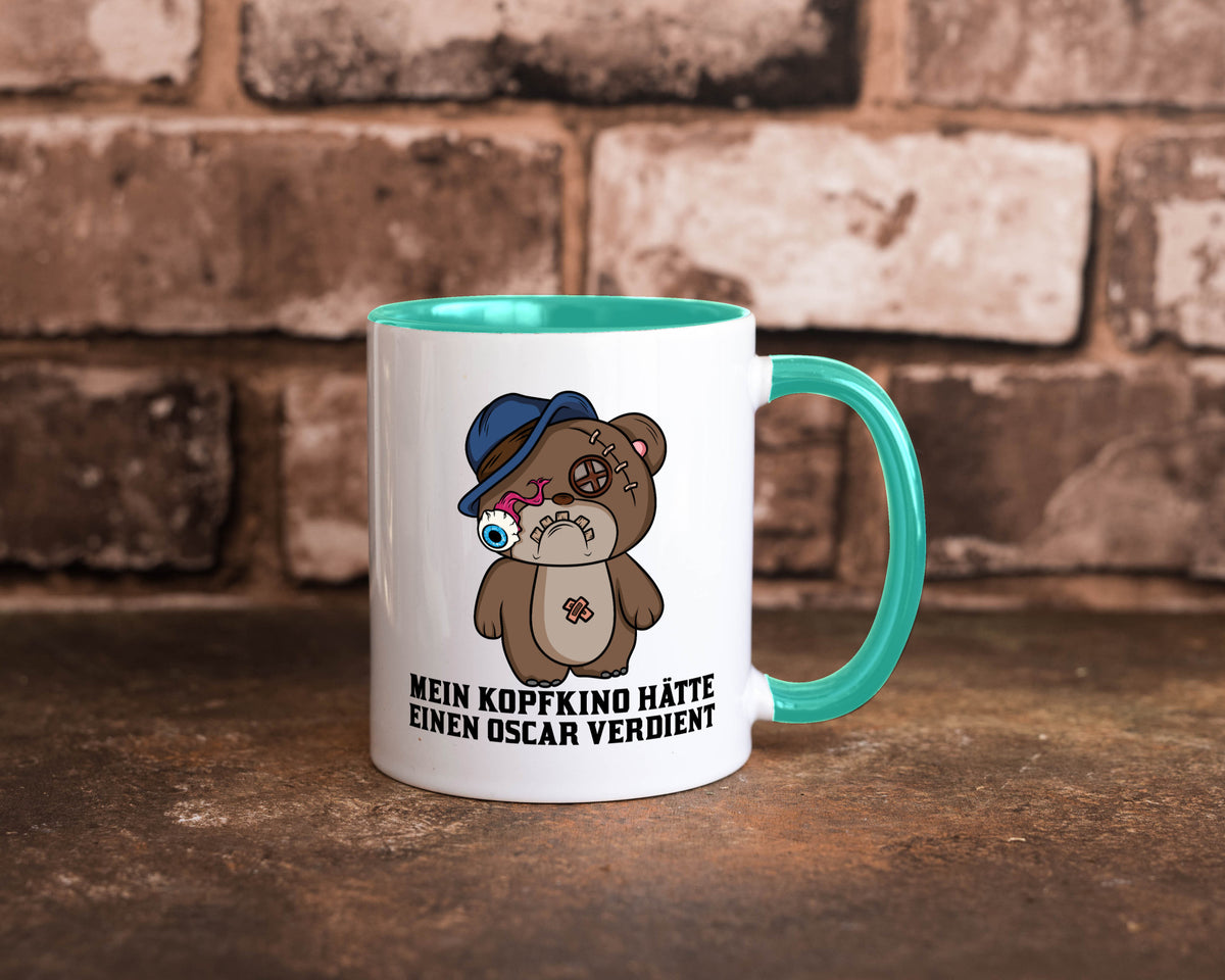 Mein Kopfkino hätte Oscar verdient | kaputter Bär Comic lustiger Spruch Tasse