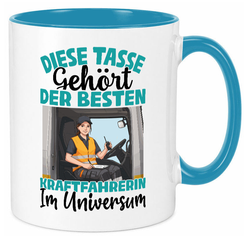 Im Universum: Kraftfahrerin | Lastwagen LKW lustig Humor Geschenkidee Geschenk Tasse