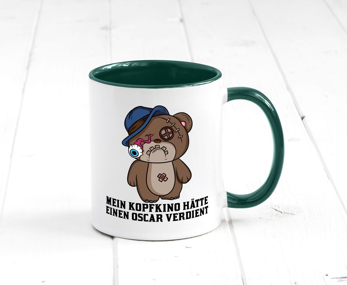 Mein Kopfkino hätte Oscar verdient | kaputter Bär Comic lustiger Spruch Tasse
