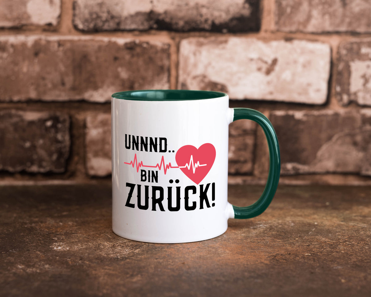 Bin zurück | Herzschlag Reanimation Puls Arzt Klinik Geschenk Humor Tasse