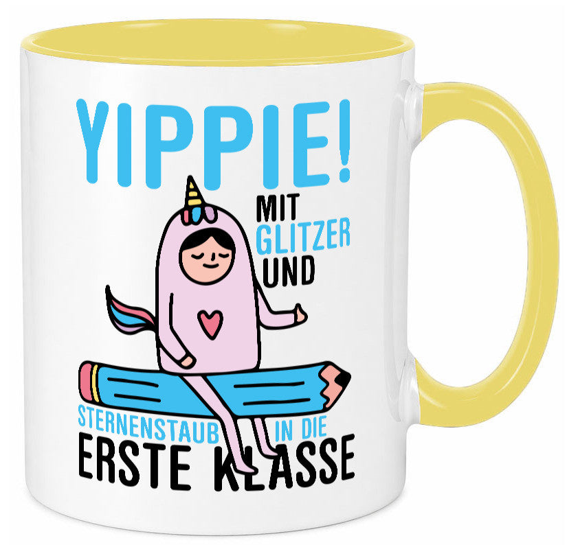 Mit Glitzer und Sternenstaub | Einschulung Einhorn lustiger Spruch Geschenk Tasse