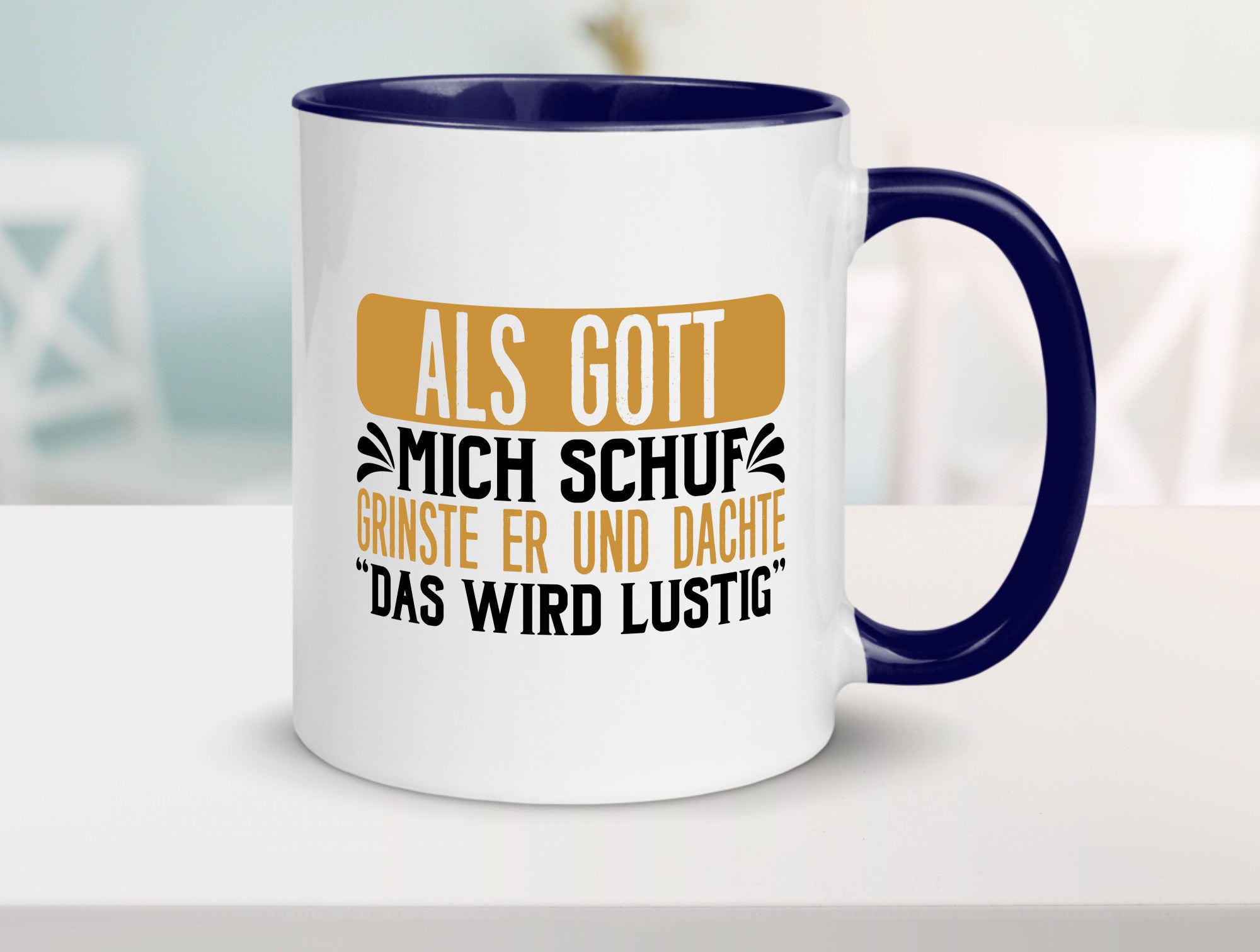 Als Gott mich Schuf Grinste er lustiger Spruch Geschenk Humor Geschenkidee Tasse