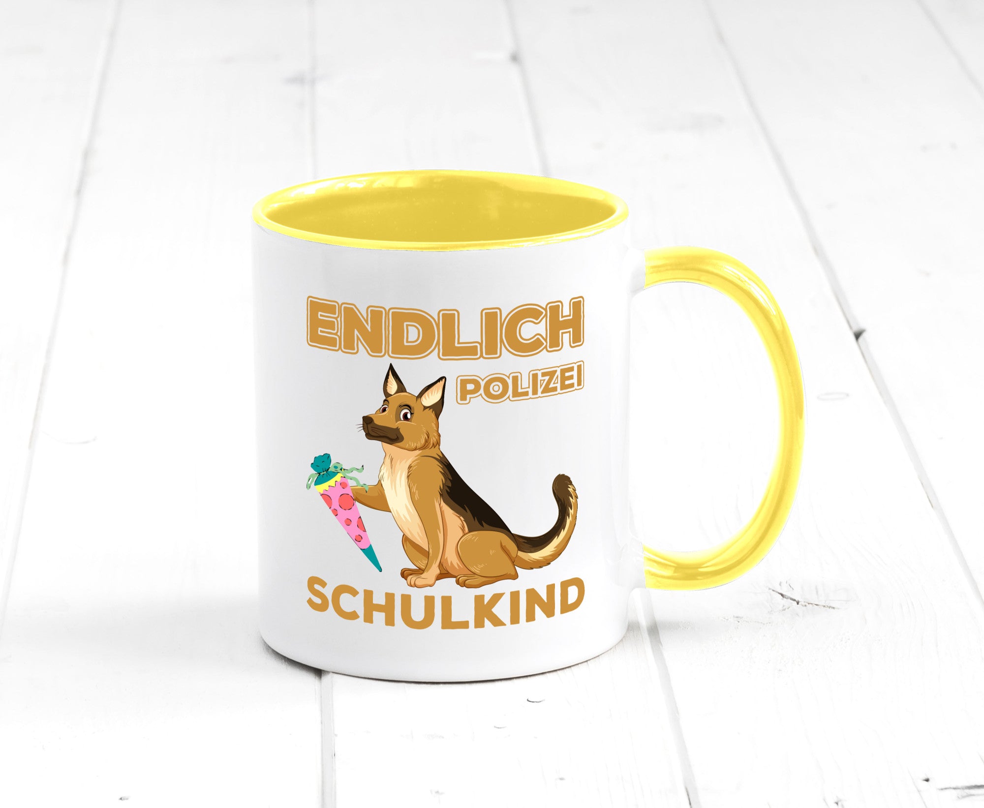 Endlich Schulkind | Tasse Einschulung Polizei Hund lustiger Spruch Geschenk