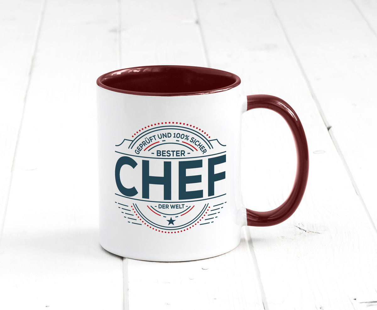 Geprüft und sicher: Chef | Führungskraft Vorgesetzter lustig Arbeit Kollegen Tasse