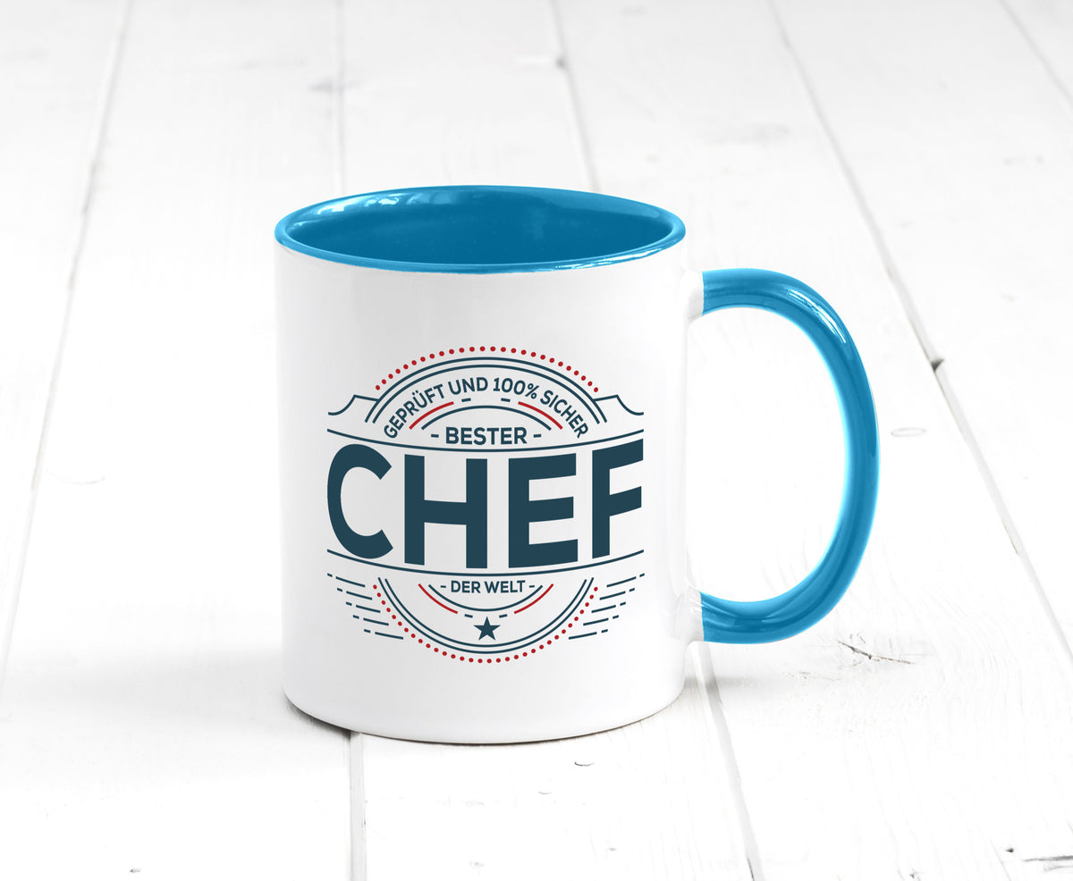 Geprüft und sicher: Chef | Führungskraft Vorgesetzter lustig Arbeit Kollegen Tasse