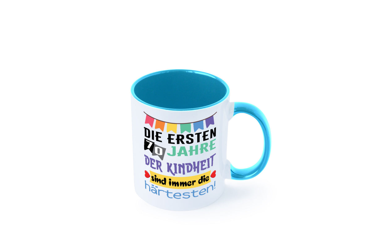 Die ersten 70 Jahre der Kindheit | 70. Geburtstag Rentner Humor Ruhestand Tasse