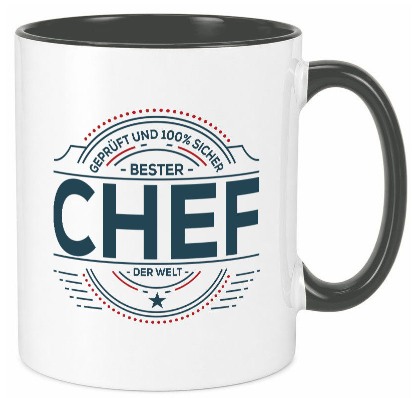 Geprüft und sicher: Chef | Führungskraft Vorgesetzter lustig Arbeit Kollegen Tasse
