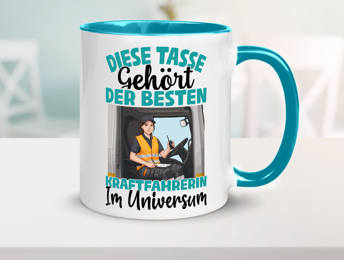 Im Universum: Kraftfahrerin | Lastwagen LKW lustig Humor Geschenkidee Geschenk Tasse