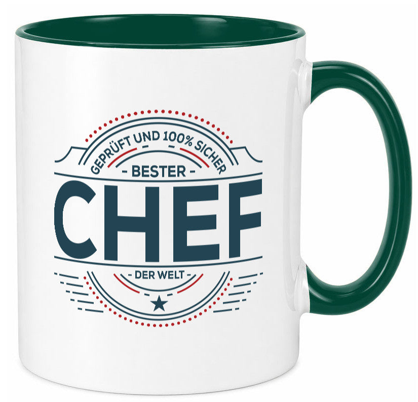 Geprüft und sicher: Chef | Führungskraft Vorgesetzter lustig Arbeit Kollegen Tasse