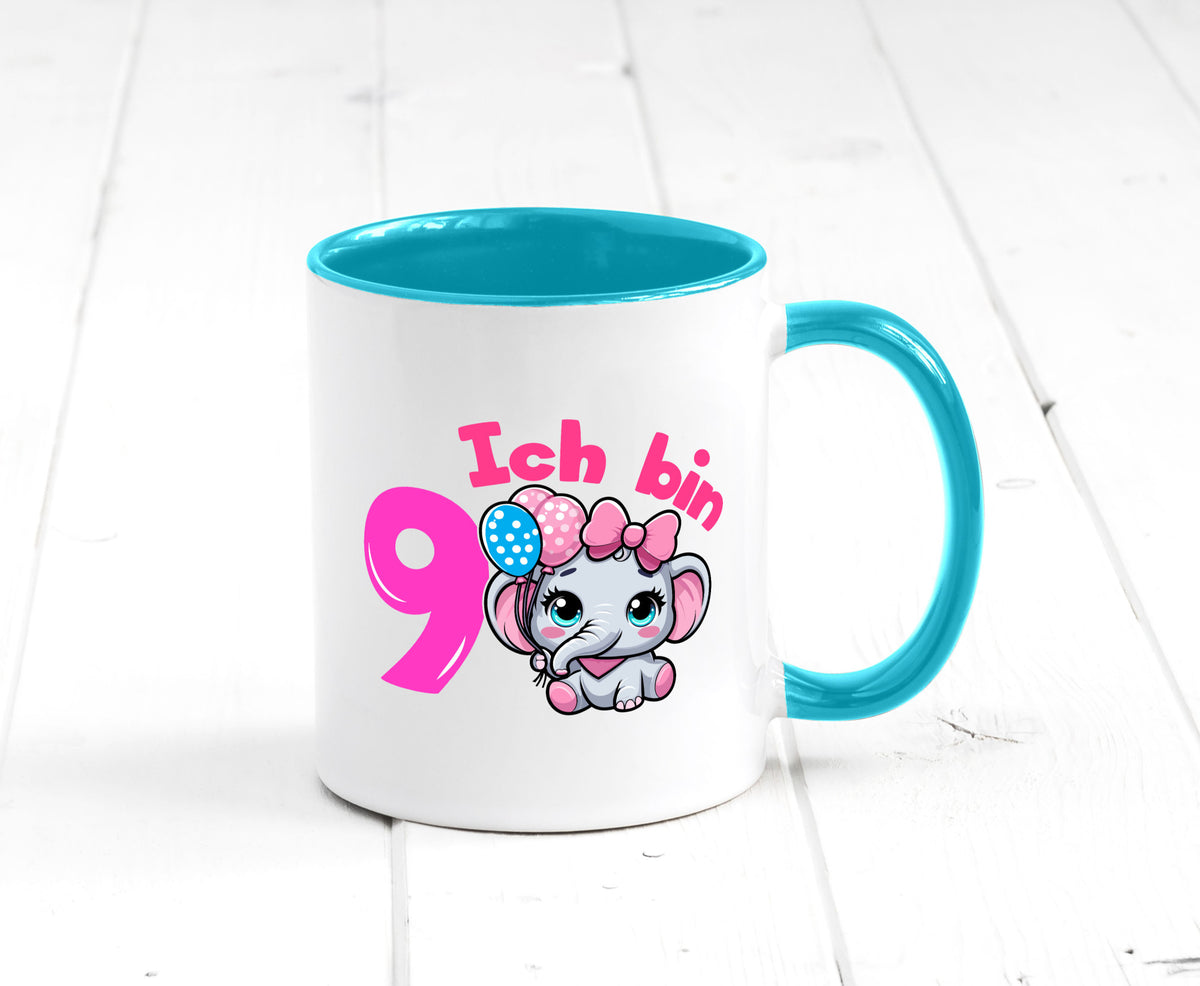 9. Geburtstag | 9 Jahre Elefant Mädchen Geschenk Geschenkidee lustiger Spruch Tasse