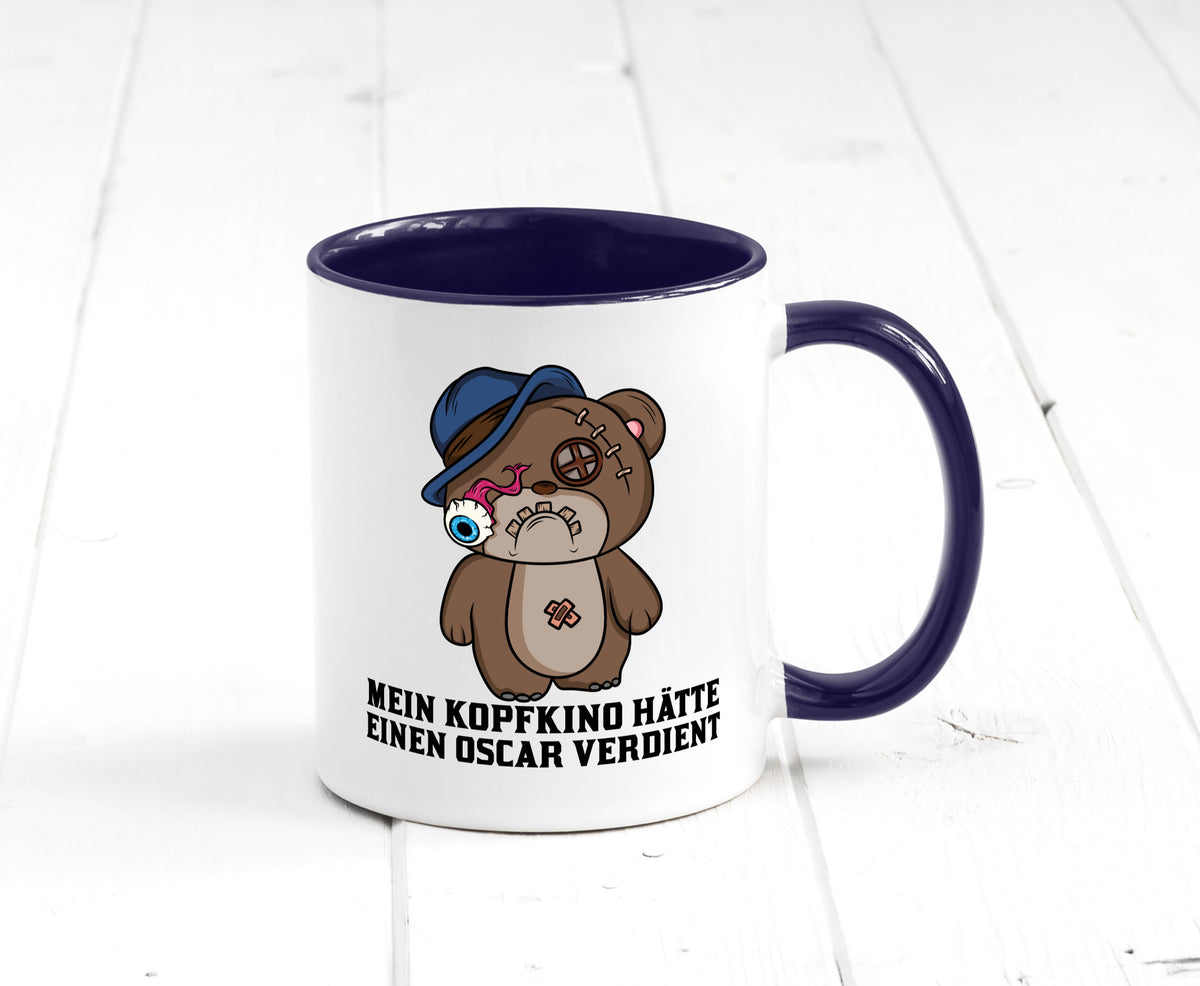 Mein Kopfkino hätte Oscar verdient | kaputter Bär Comic lustiger Spruch Tasse