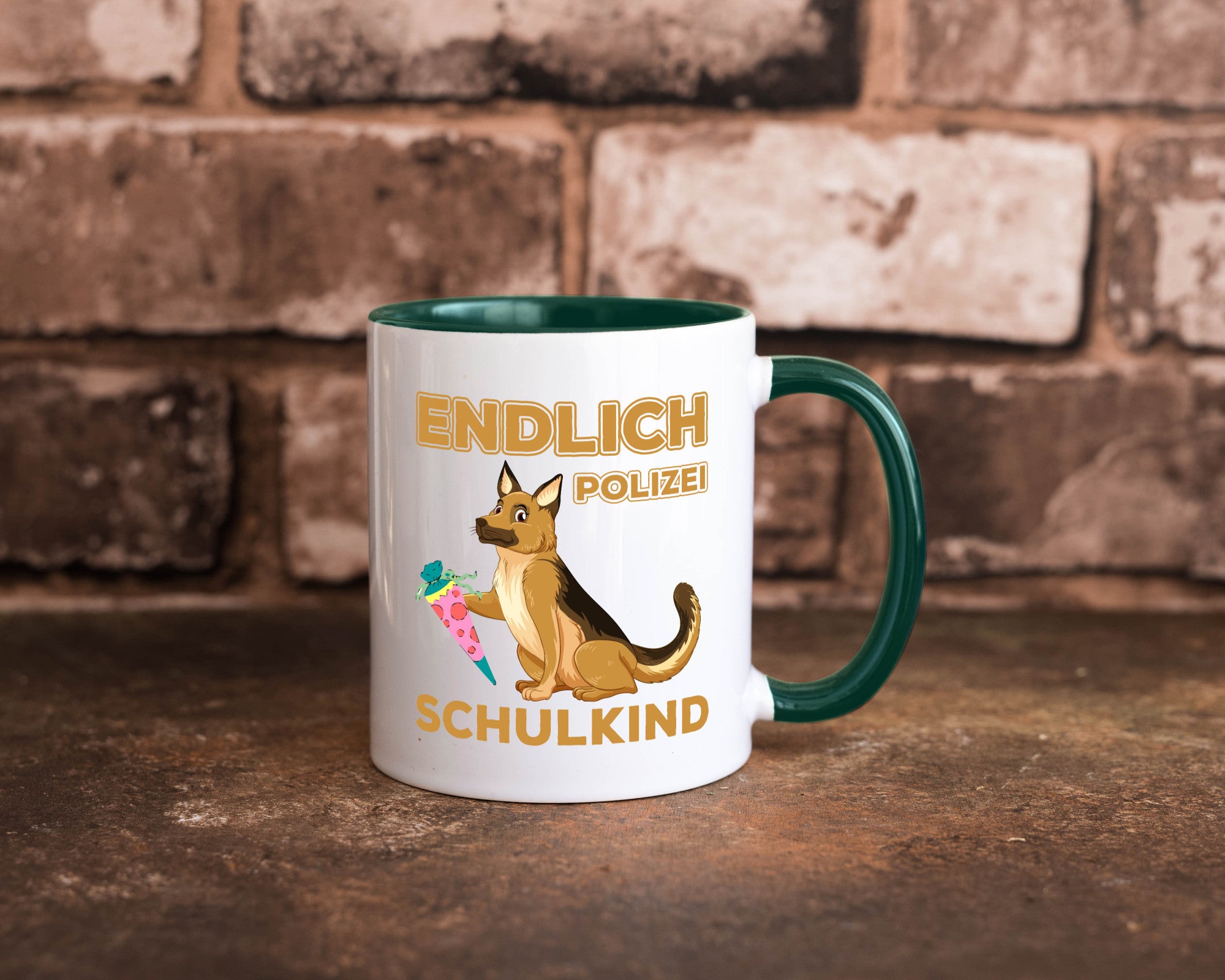 Endlich Schulkind | Tasse Einschulung Polizei Hund lustiger Spruch Geschenk