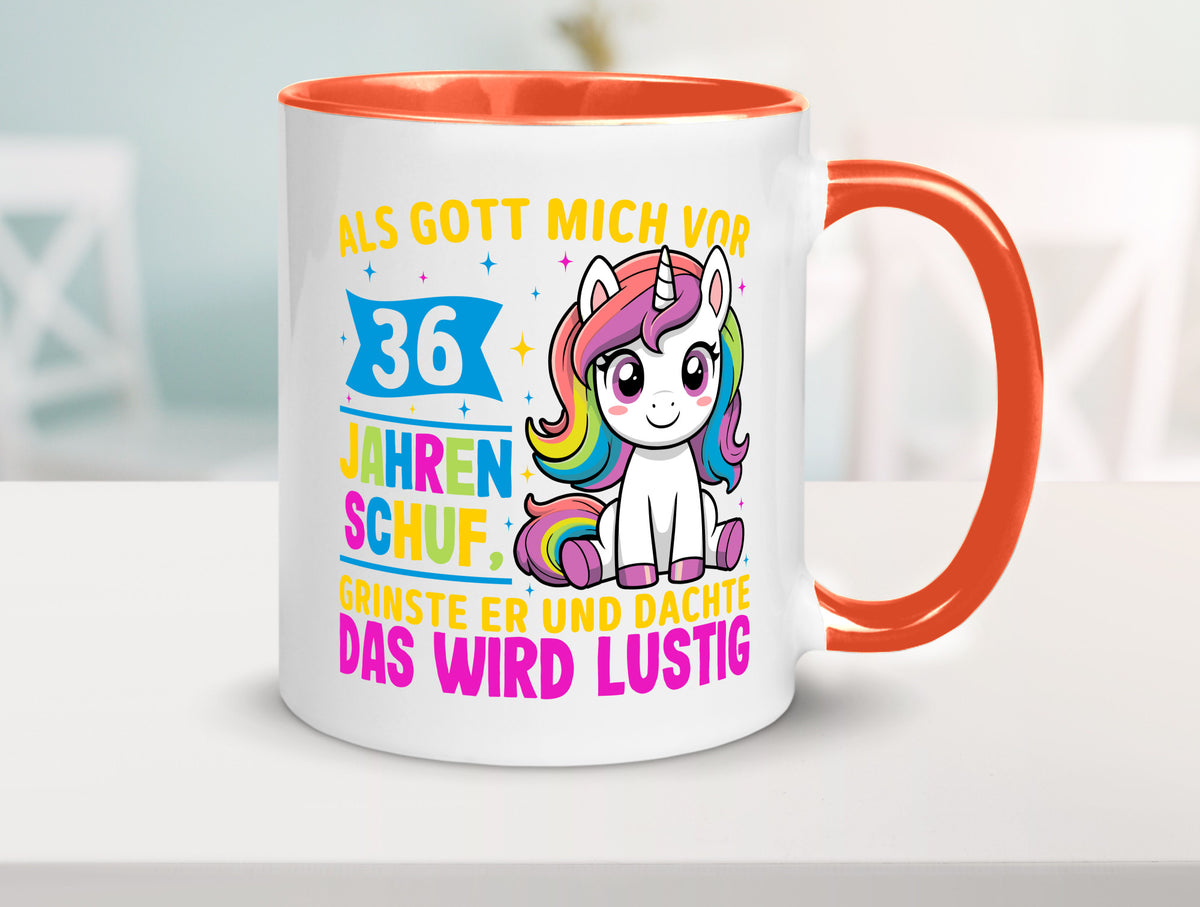 36. Geburtstag | Als Gott mich schuf 40 Jahre v2 Humor Geschenkidee Tasse