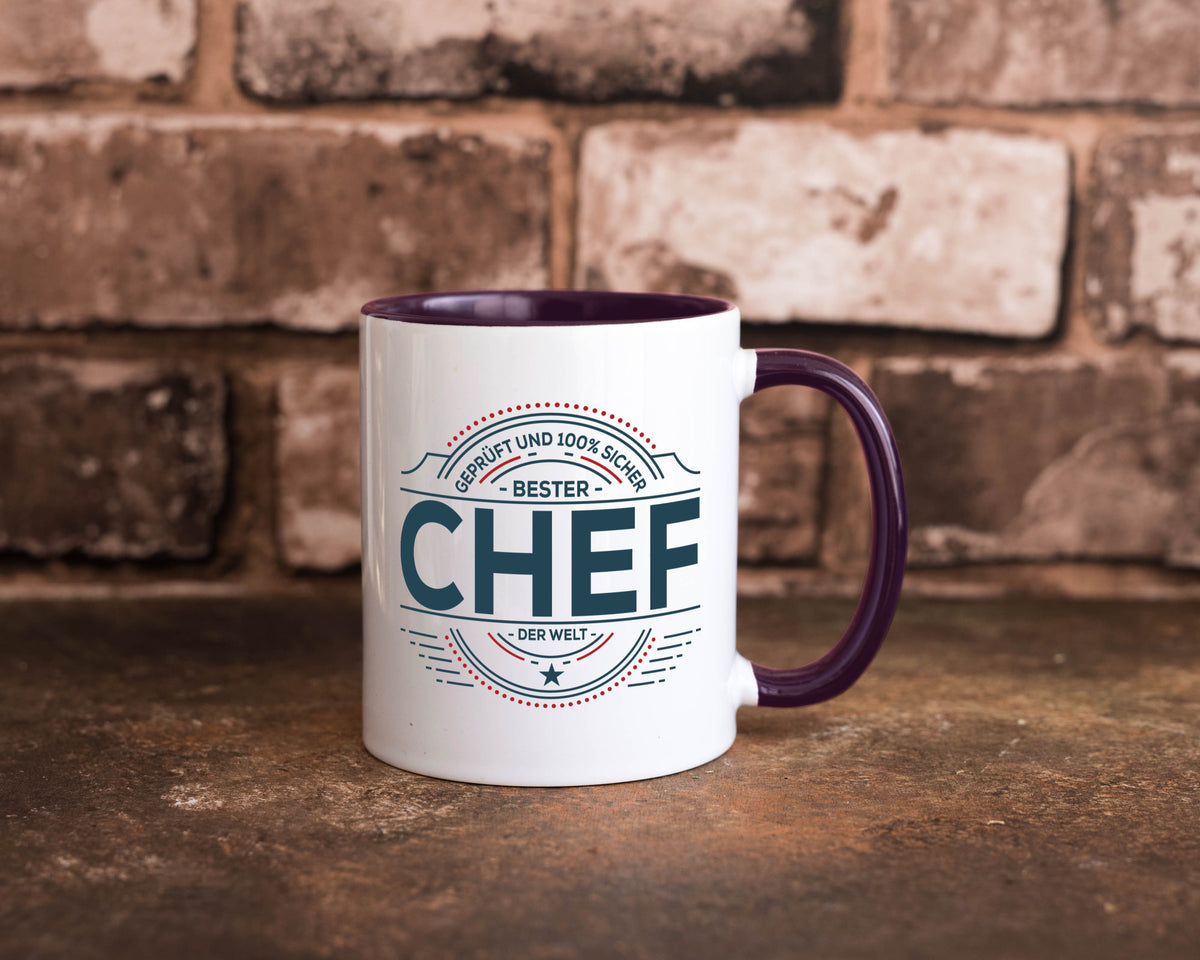 Geprüft und sicher: Chef | Führungskraft Vorgesetzter lustig Arbeit Kollegen Tasse