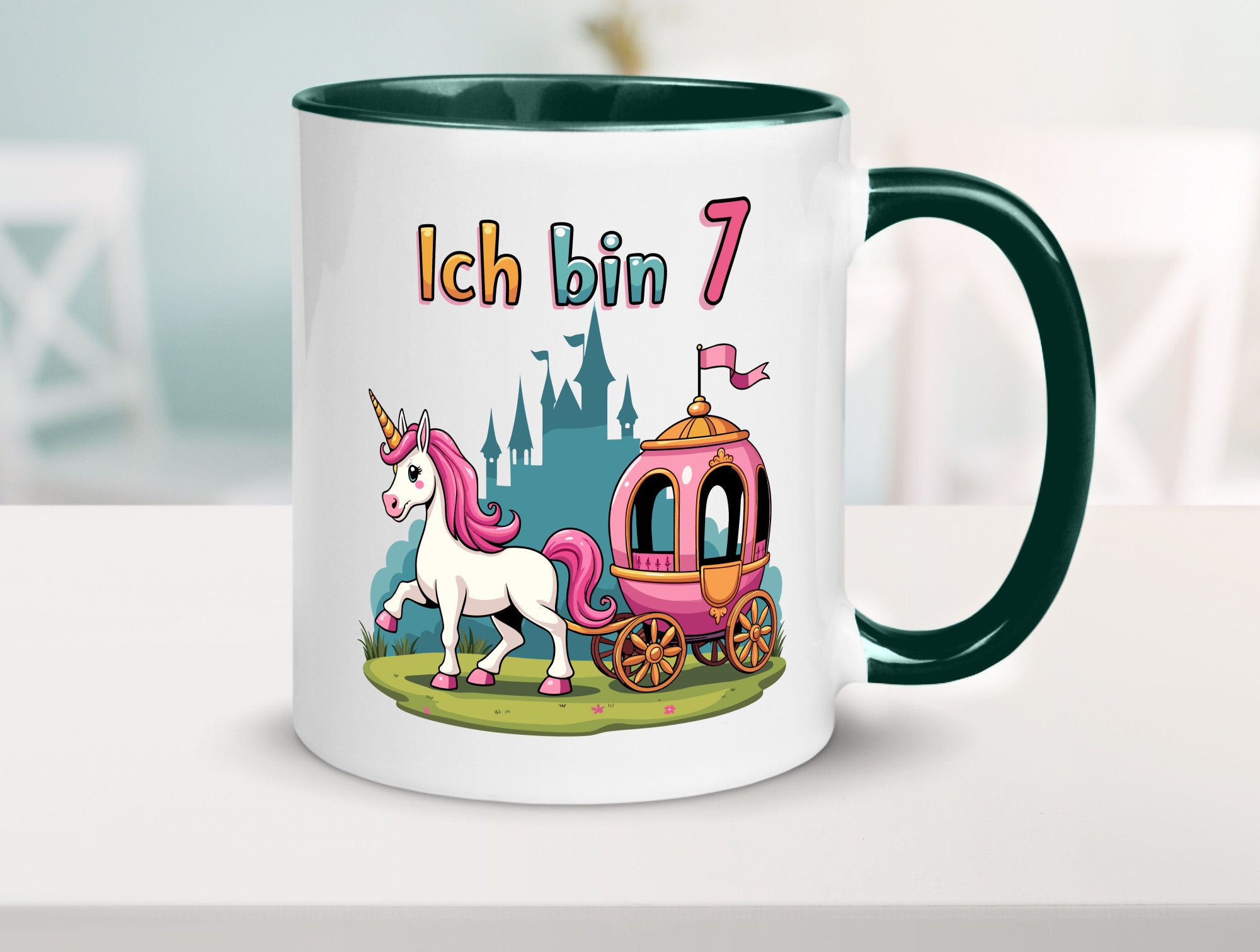 7. Geburtstag | Prinzessin in Kutsche Einhorn lustiger Spruch Geschenk